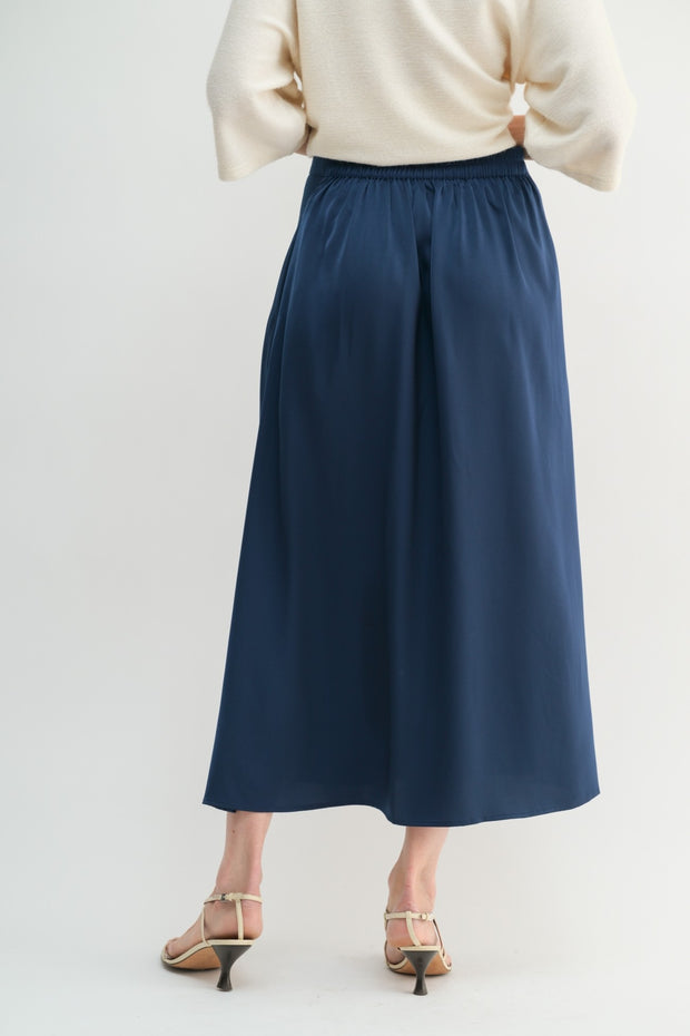 Navy Satin Maxi Skirt