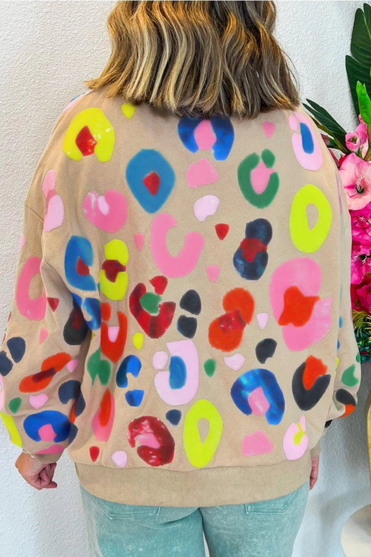 Multi Color Leopard Print Sweatshirt - Small