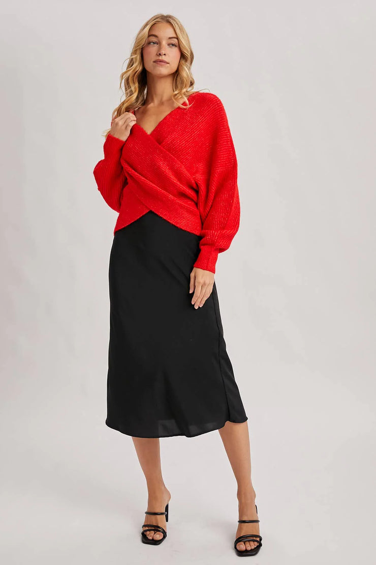 Red Wrap Crossover Sweater
