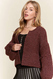 Burgundy Puff Sleeve Cardigan