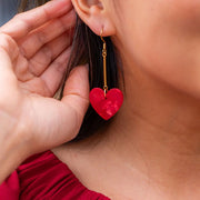 Red  Dangly Heart Earrings