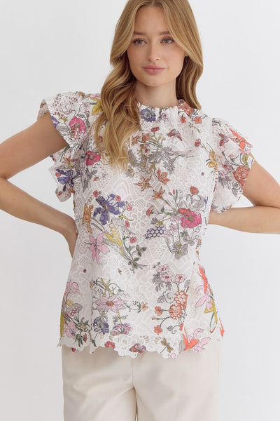 Lace Floral Ruffle Top - Large