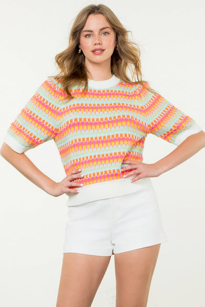 Peachy Striped Short Sleeve Sweater