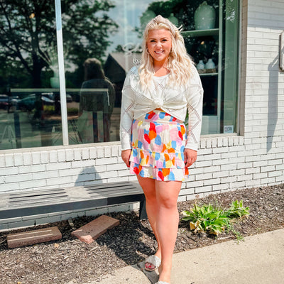 Cream watercolor mini skirt - Medium