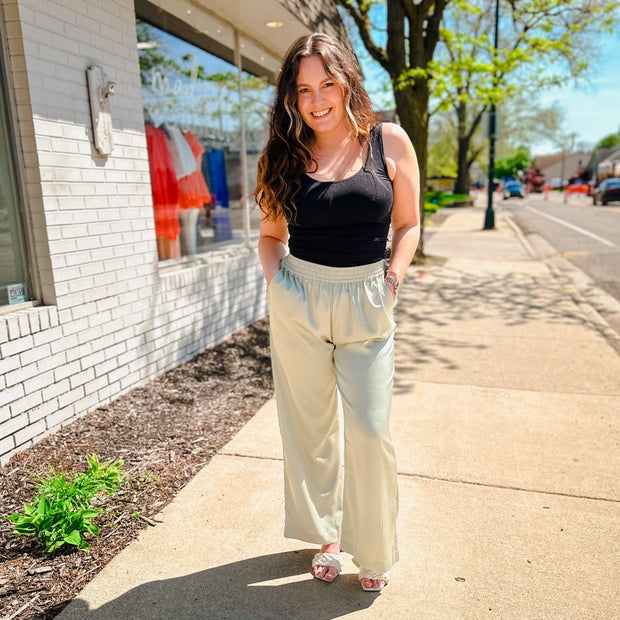 Relaxed Fabric Lounge Pants- Sage - large