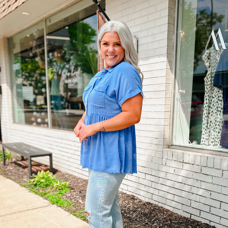Denim Peplum Top