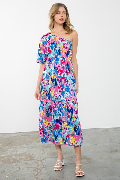 One Shoulder Floral Dress