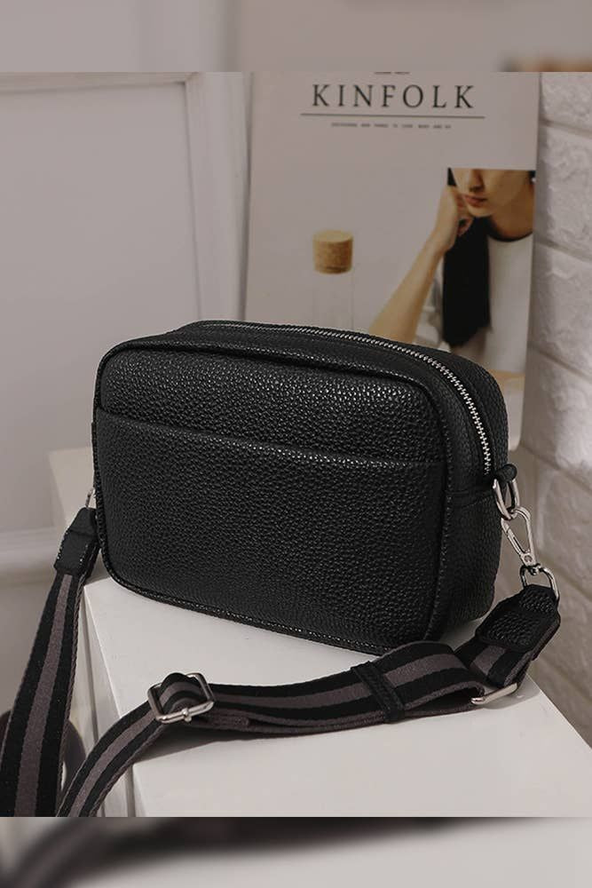 Leather Zipper Crossbody Bag - Black