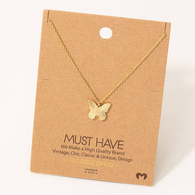 Metallic Dainty Butterfly Pendant Necklace - Gold