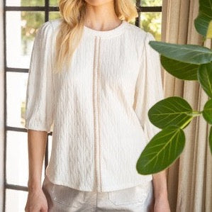 Gold Trimmed Ivory Knit Top